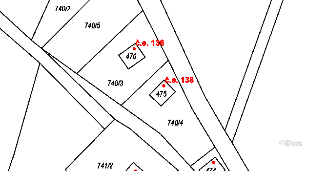 Raškovice 138 na parcele st. 475 v KÚ Raškovice, Katastrální mapa