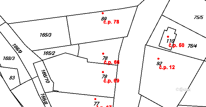 Sovínky 66 na parcele st. 78 v KÚ Sovínky, Katastrální mapa