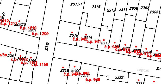 Tachov 941 na parcele st. 2314 v KÚ Tachov, Katastrální mapa