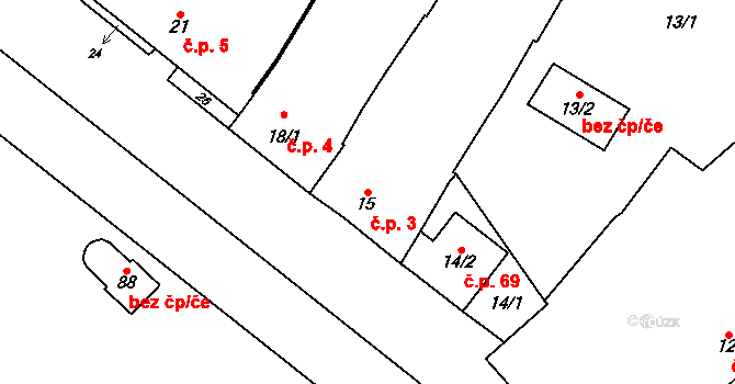Břuchotín 3, Křelov-Břuchotín na parcele st. 15 v KÚ Břuchotín, Katastrální mapa