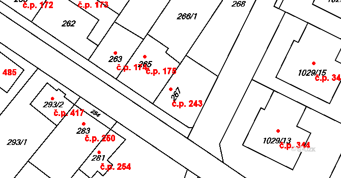 Křelov 243, Křelov-Břuchotín na parcele st. 267 v KÚ Křelov, Katastrální mapa