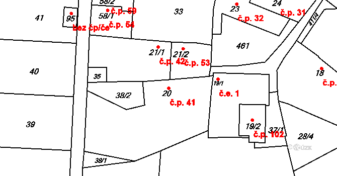 Sobáčov 41, Mladeč na parcele st. 20 v KÚ Sobáčov, Katastrální mapa