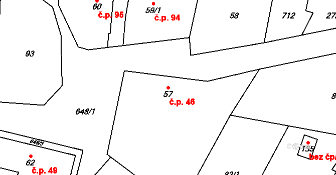 Chomutice 46 na parcele st. 57 v KÚ Chomutice, Katastrální mapa