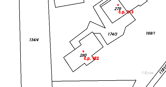 Liběšice 182 na parcele st. 280 v KÚ Liběšice u Litoměřic, Katastrální mapa