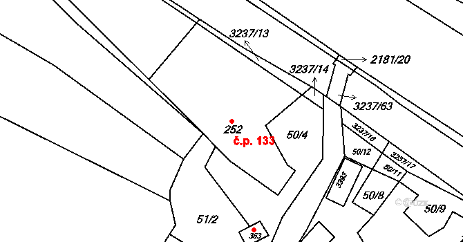 Lužná 133 na parcele st. 252 v KÚ Lužná u Vsetína, Katastrální mapa