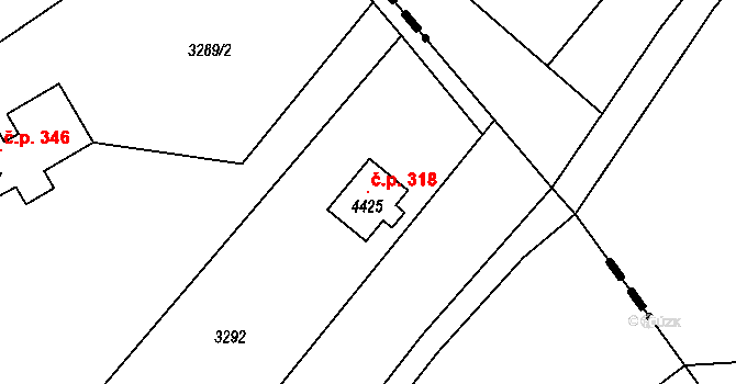 Rožnov pod Radhoštěm 318 na parcele st. 4425 v KÚ Rožnov pod Radhoštěm, Katastrální mapa