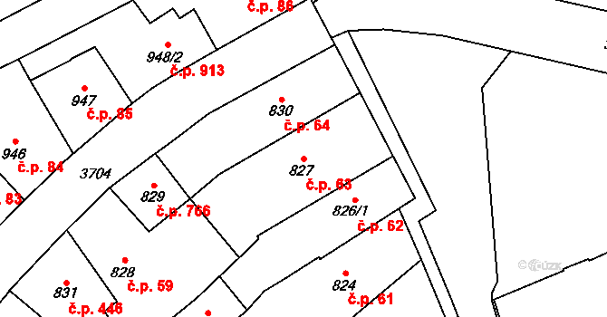 Žamberk 63 na parcele st. 827 v KÚ Žamberk, Katastrální mapa