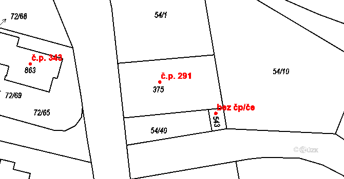 Velké Popovice 291 na parcele st. 375 v KÚ Velké Popovice, Katastrální mapa