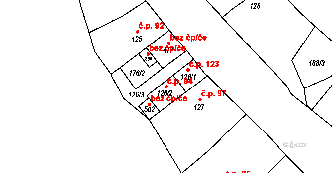 Lnáře 94 na parcele st. 126/2 v KÚ Lnáře, Katastrální mapa