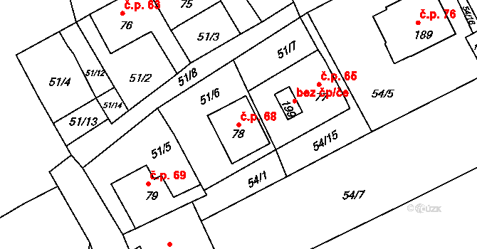 Rašovice 68, Klášterec nad Ohří na parcele st. 78 v KÚ Rašovice u Klášterce nad Ohří, Katastrální mapa