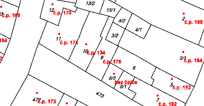 Kadaň 176 na parcele st. 9 v KÚ Kadaň, Katastrální mapa