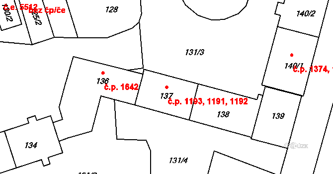 Kadaň 1191,1192,1193 na parcele st. 137 v KÚ Kadaň, Katastrální mapa
