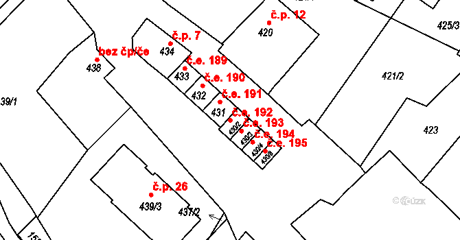 Miřetice u Klášterce nad Ohří 192, Klášterec nad Ohří na parcele st. 430/2 v KÚ Miřetice u Klášterce nad Ohří, Katastrální mapa