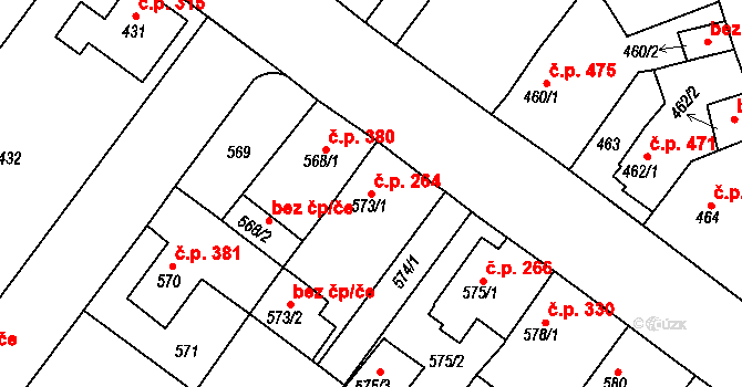 Proboštov 264 na parcele st. 573/1 v KÚ Proboštov u Teplic, Katastrální mapa
