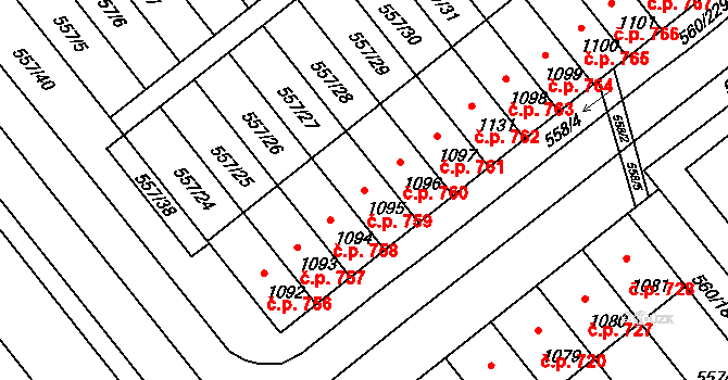Podklášteří 759, Třebíč na parcele st. 1095 v KÚ Podklášteří, Katastrální mapa