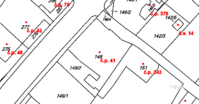 Pudlov 41, Bohumín na parcele st. 148 v KÚ Pudlov, Katastrální mapa