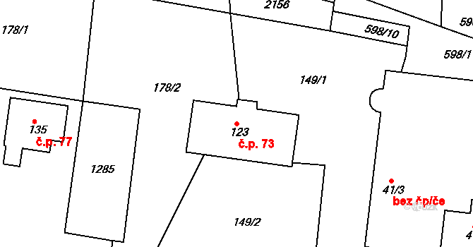 Sklené 73 na parcele st. 123 v KÚ Sklené u Svitav, Katastrální mapa