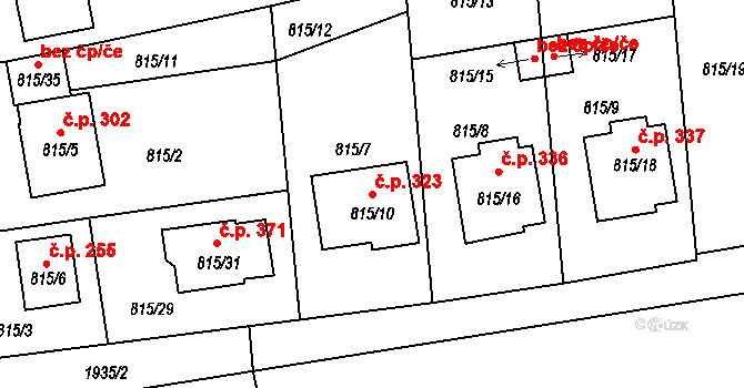 Bořitov 323 na parcele st. 815/10 v KÚ Bořitov, Katastrální mapa