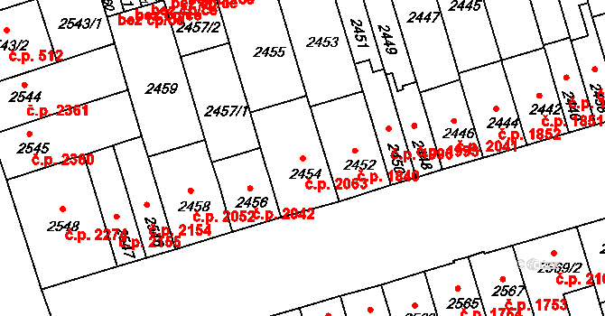 Královo Pole 2063, Brno na parcele st. 2454 v KÚ Královo Pole, Katastrální mapa