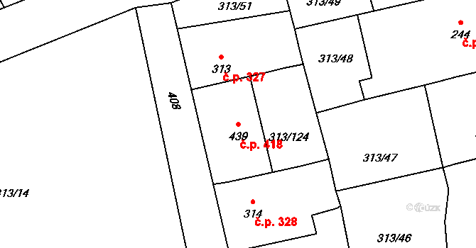 Černčice 418 na parcele st. 439 v KÚ Černčice u Loun, Katastrální mapa
