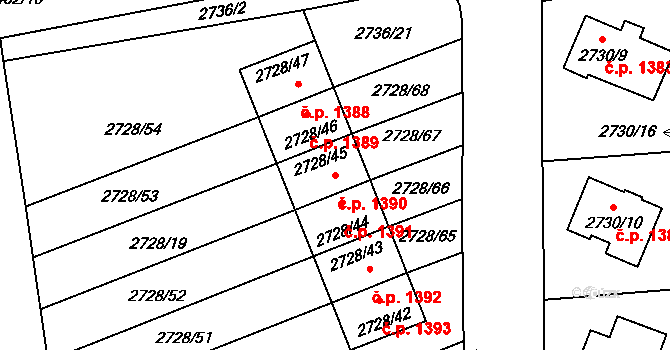 Pelhřimov 1390 na parcele st. 2728/45 v KÚ Pelhřimov, Katastrální mapa