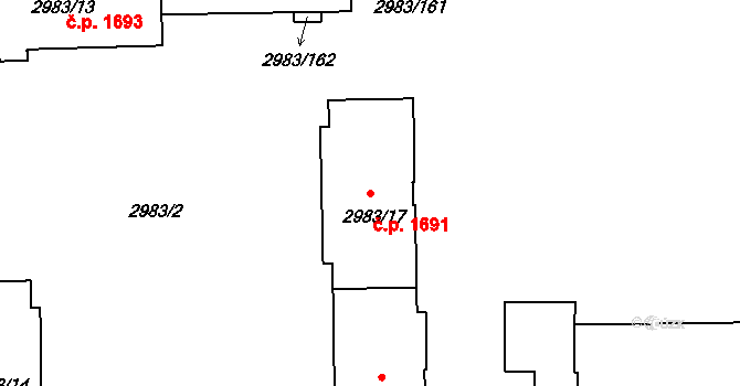 Pelhřimov 1691 na parcele st. 2983/17 v KÚ Pelhřimov, Katastrální mapa