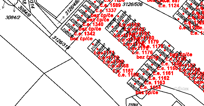 Pelhřimov 1169 na parcele st. 3126/286 v KÚ Pelhřimov, Katastrální mapa