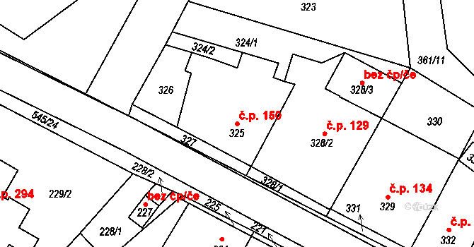 Mstišov 150, Dubí na parcele st. 325 v KÚ Mstišov, Katastrální mapa