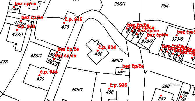 Trnovany 934, Teplice na parcele st. 468 v KÚ Teplice-Trnovany, Katastrální mapa