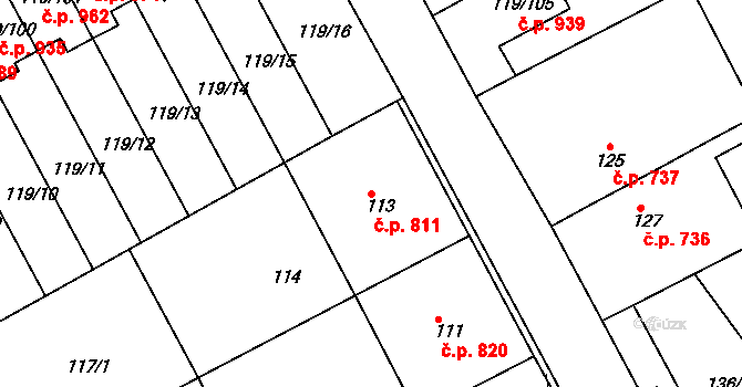 Letovice 811 na parcele st. 113 v KÚ Letovice, Katastrální mapa