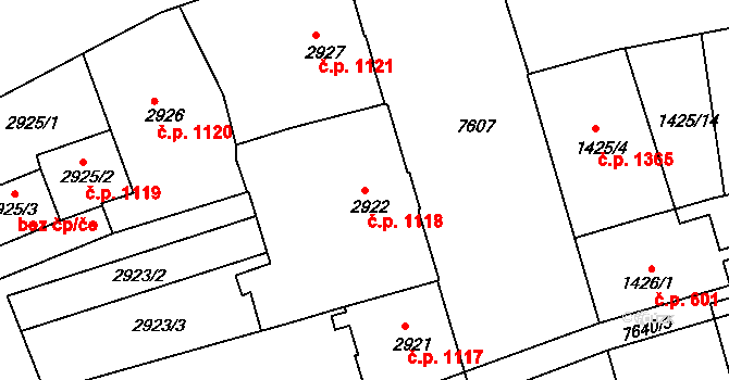 Frýdek 1118, Frýdek-Místek na parcele st. 2922 v KÚ Frýdek, Katastrální mapa