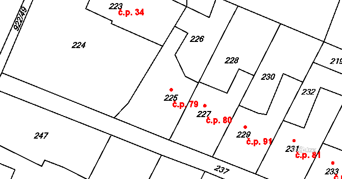 Pržno 79 na parcele st. 225 v KÚ Pržno, Katastrální mapa