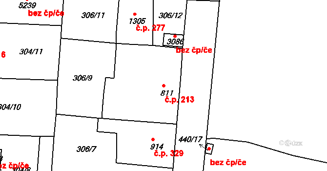 Plzeňské Předměstí 213, Rokycany na parcele st. 811 v KÚ Rokycany, Katastrální mapa
