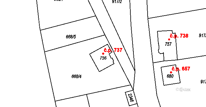 Bublava 737 na parcele st. 756 v KÚ Bublava, Katastrální mapa