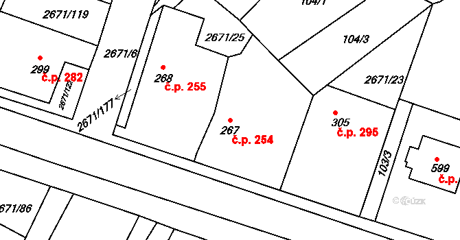 Černilov 254 na parcele st. 267 v KÚ Černilov, Katastrální mapa