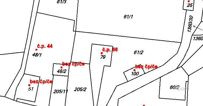 Milčice 56, Myslív na parcele st. 79 v KÚ Milčice, Katastrální mapa