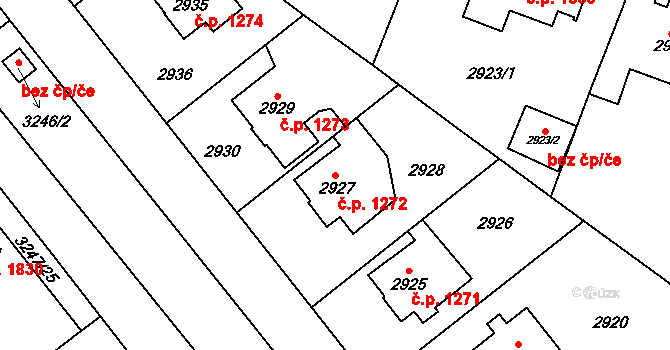Horní Počernice 1272, Praha na parcele st. 2927 v KÚ Horní Počernice, Katastrální mapa