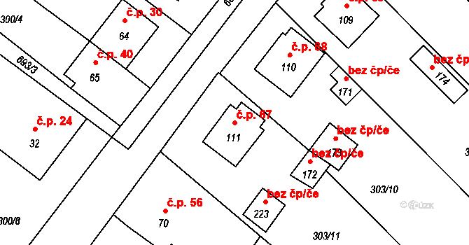 Rodvínov 67 na parcele st. 111 v KÚ Rodvínov, Katastrální mapa