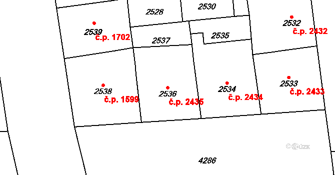 Vinohrady 2435, Praha na parcele st. 2536 v KÚ Vinohrady, Katastrální mapa