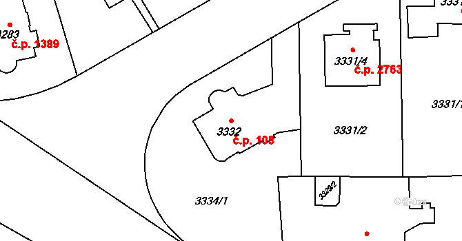 Smíchov 108, Praha na parcele st. 3332 v KÚ Smíchov, Katastrální mapa