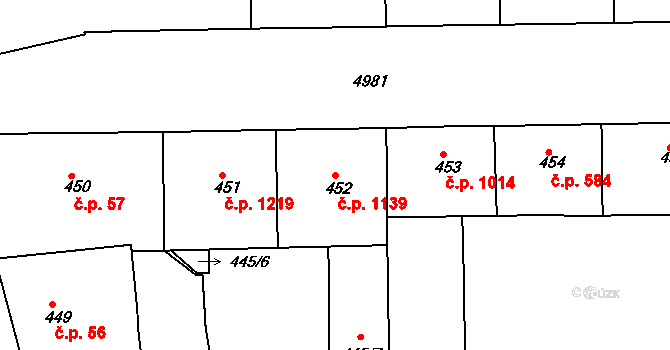 Smíchov 1139, Praha na parcele st. 452 v KÚ Smíchov, Katastrální mapa