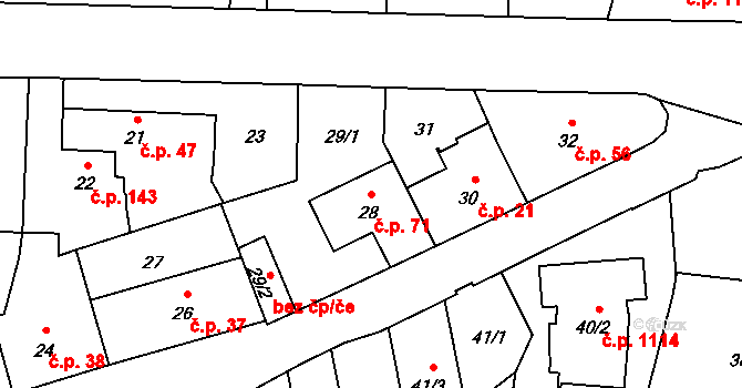 Ruzyně 71, Praha na parcele st. 28 v KÚ Ruzyně, Katastrální mapa