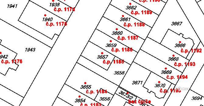 Dejvice 1185, Praha na parcele st. 3657 v KÚ Dejvice, Katastrální mapa