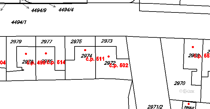 Strašnice 502, Praha na parcele st. 2972 v KÚ Strašnice, Katastrální mapa