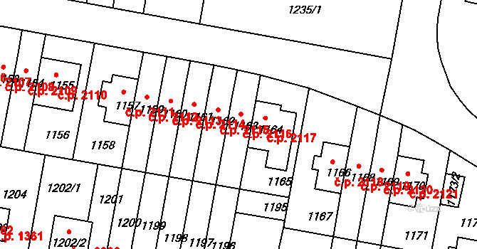 Záběhlice 2116, Praha na parcele st. 1163 v KÚ Záběhlice, Katastrální mapa