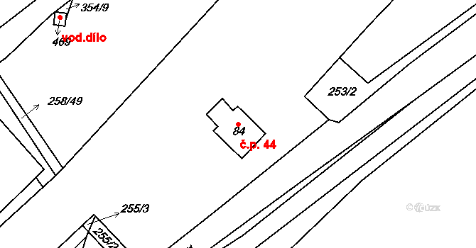 Popovice 44, Králův Dvůr na parcele st. 84 v KÚ Popovice u Králova Dvora, Katastrální mapa