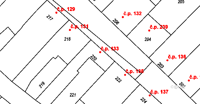 Jevišovka 133 na parcele st. 220 v KÚ Jevišovka, Katastrální mapa