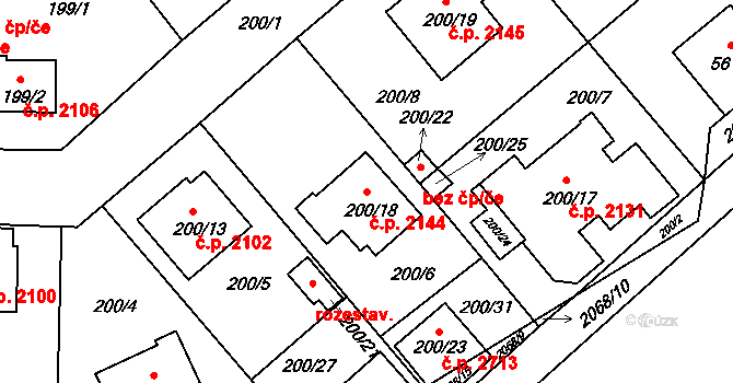 České Budějovice 2 2144, České Budějovice na parcele st. 200/18 v KÚ Haklovy Dvory, Katastrální mapa