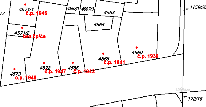 České Budějovice 3 1941, České Budějovice na parcele st. 4565 v KÚ České Budějovice 3, Katastrální mapa