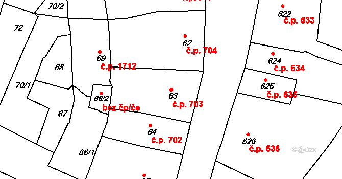 Česká Lípa 703 na parcele st. 63 v KÚ Česká Lípa, Katastrální mapa